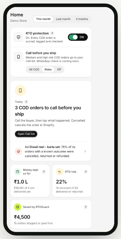 RTOGuard on the Shopify mobile app